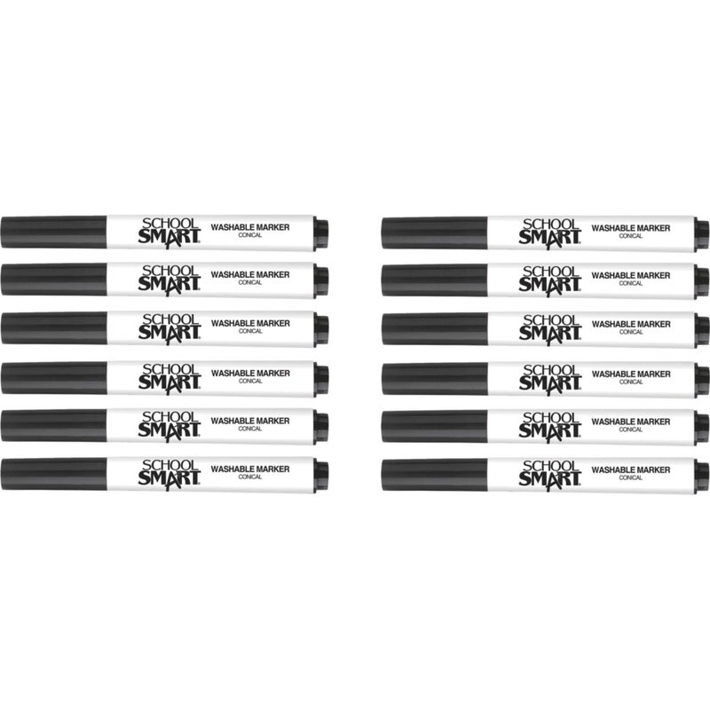 School Smart Washable Art Markers, Conical Tip, Black, Pack of 12 - Image 1